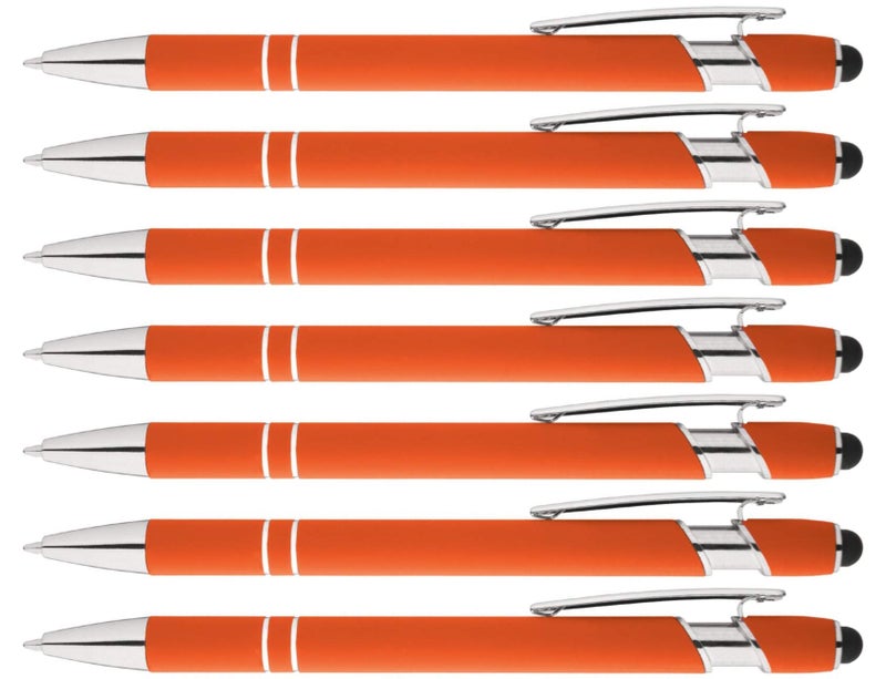 Express Pencils Rainbow Rubberized Soft Touch Ballpoint Pen with Stylus Tip is a stylish, premium metal pen, black ink, medium point. Box of 7 (ORANGE) - Image 1